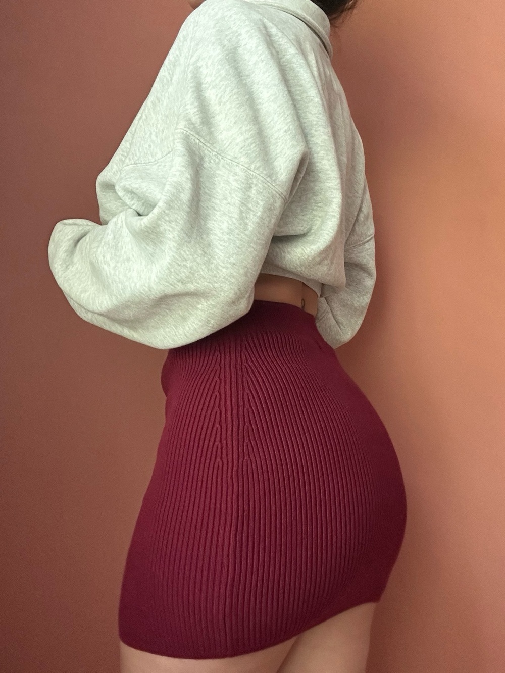 naked wardrobe Ribbed Mini Skirt in Burgundy